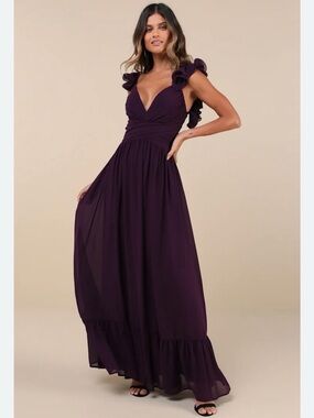 NWT Lulus purple chiffon back lace up maxi dress